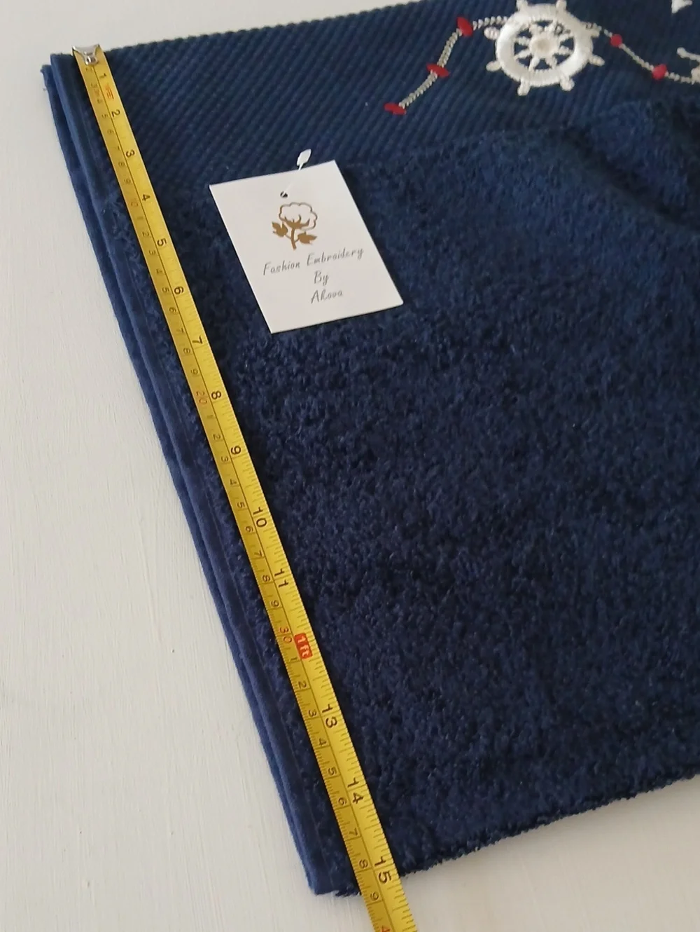 Navy Blue Bath Hand Towels Embroidered Anchor Steering Wheel Lighthouse Rope (3)